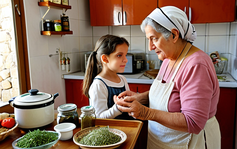 **Image Prompt:** A warm, inviting kitchen scene in Israel. An elderly woman (a "babka") with kind eyes is showing a young girl how to prepare a herbal remedy. Jars of dried herbs and traditional remedies are visible in the background, alongside modern kitchen appliances. The scene should evoke a sense of intergenerational wisdom and the blending of traditional and modern practices.